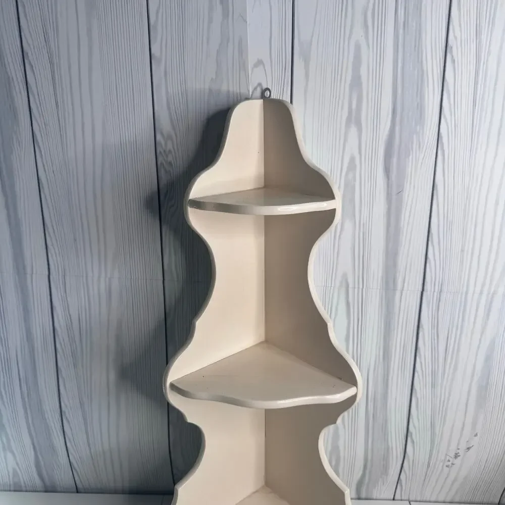 Vintage MCM White Painted Corner Shelf 3 Tier Shabby Cottage Primitive 25 x 11